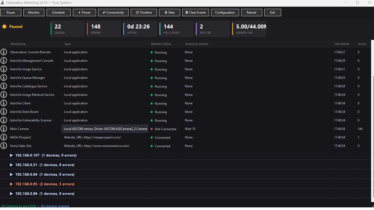 Observatory WatchDog monitor page