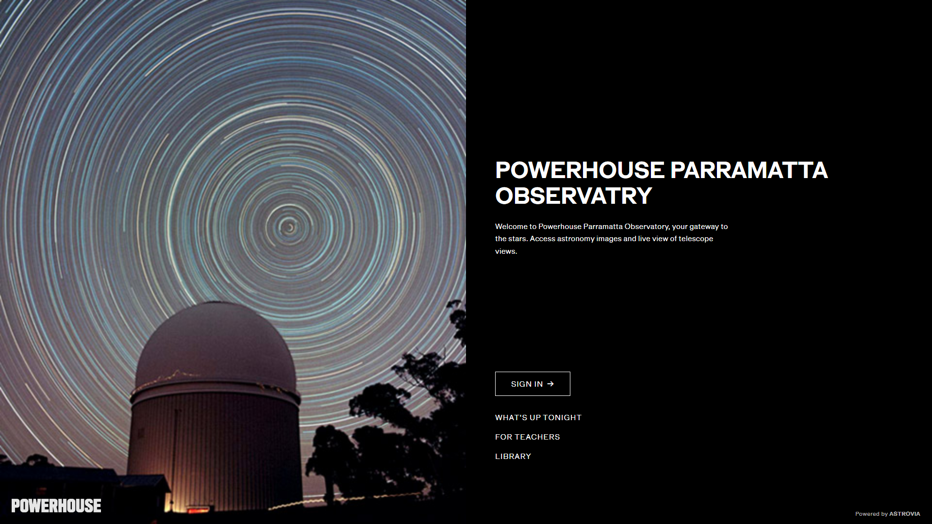 AstroVia Client home page